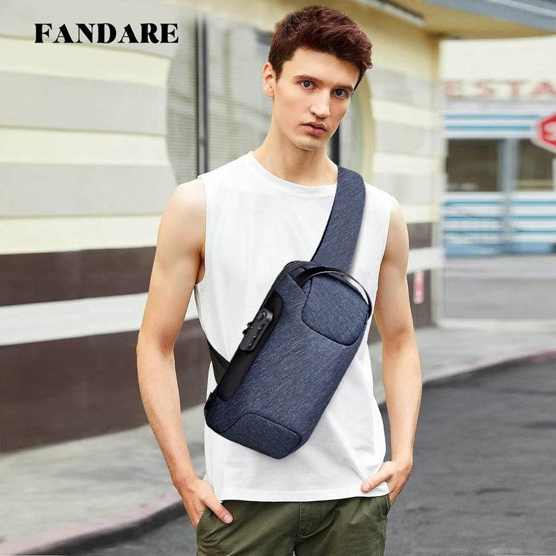 FANDARE Brusttasche Diebstahlschutz Sling Bag Herren Damen Umhängetaschen mit USB-Ladeanschluss Schu