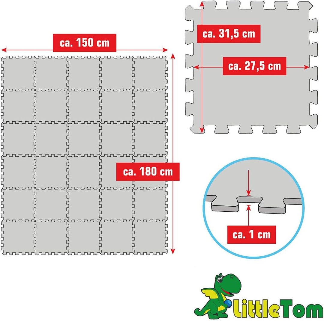 LittleTom 27 Teile Spielmatte Baby Puzzlematte ab Null - 30x30 cm Krabbelmatte Bodenmatte Kinder - P