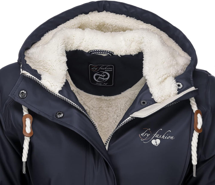 Dry Fashion Damen Regenmantel Malmö - Frauen Regenjacke Jacke mit Kapuze Lang Winddicht Wasserdicht