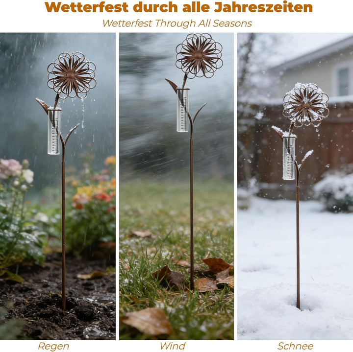 JUJOYBD Regenmesser für Garten Frostsicher mit Stab, Dekorativer Niederschlagsmesser H 110 cm, Regen