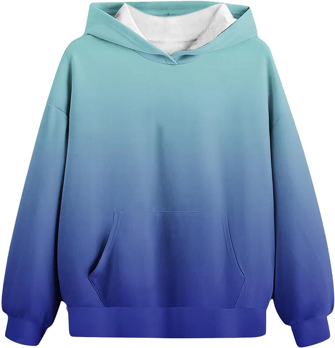 Hoodie Mädchen Oversize Kapuzenpullover Farbverlauf Mode Sweatshirt Casual Pullover mit Kapuze Tasch