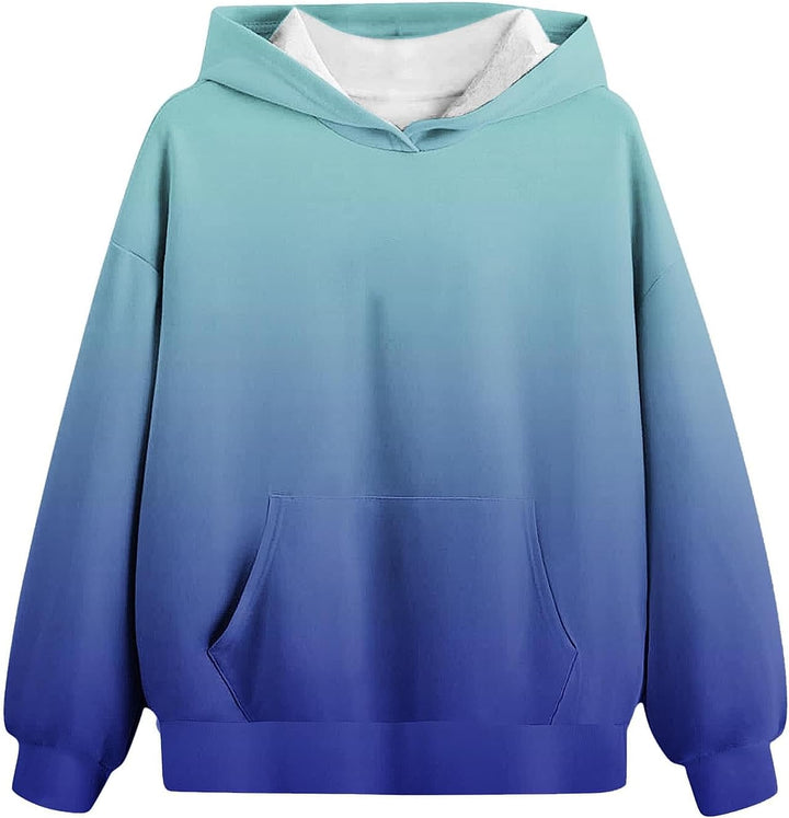 Hoodie Mädchen Oversize Kapuzenpullover Farbverlauf Mode Sweatshirt Casual Pullover mit Kapuze Tasch