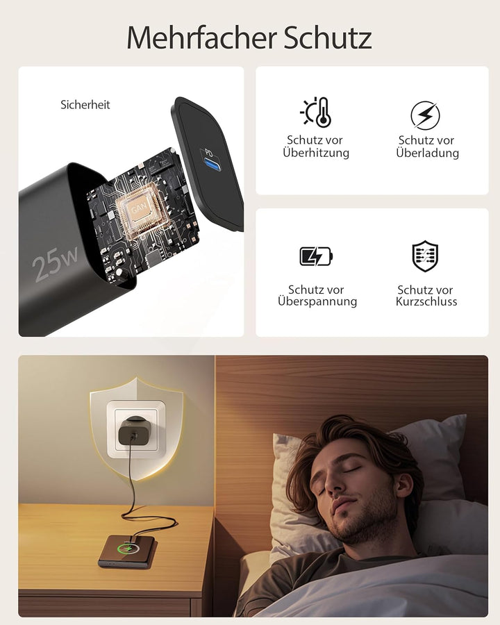ARCCRA 25W USB C Ladegerät mit USBC Schnellladekabel 2M für Samsung Galaxy S25 S26 S24 S23 S22 S21 U