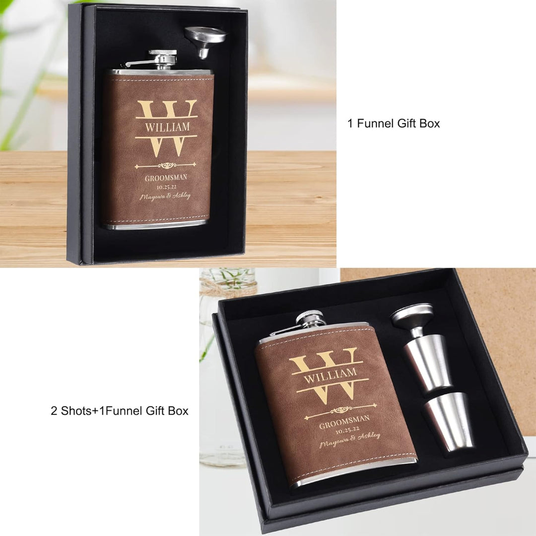 5 Stück Flachmann mit Gravur, Edelstahl Hip Flask Personalisiert mit Eigenem Text für Trauzeugen Ges