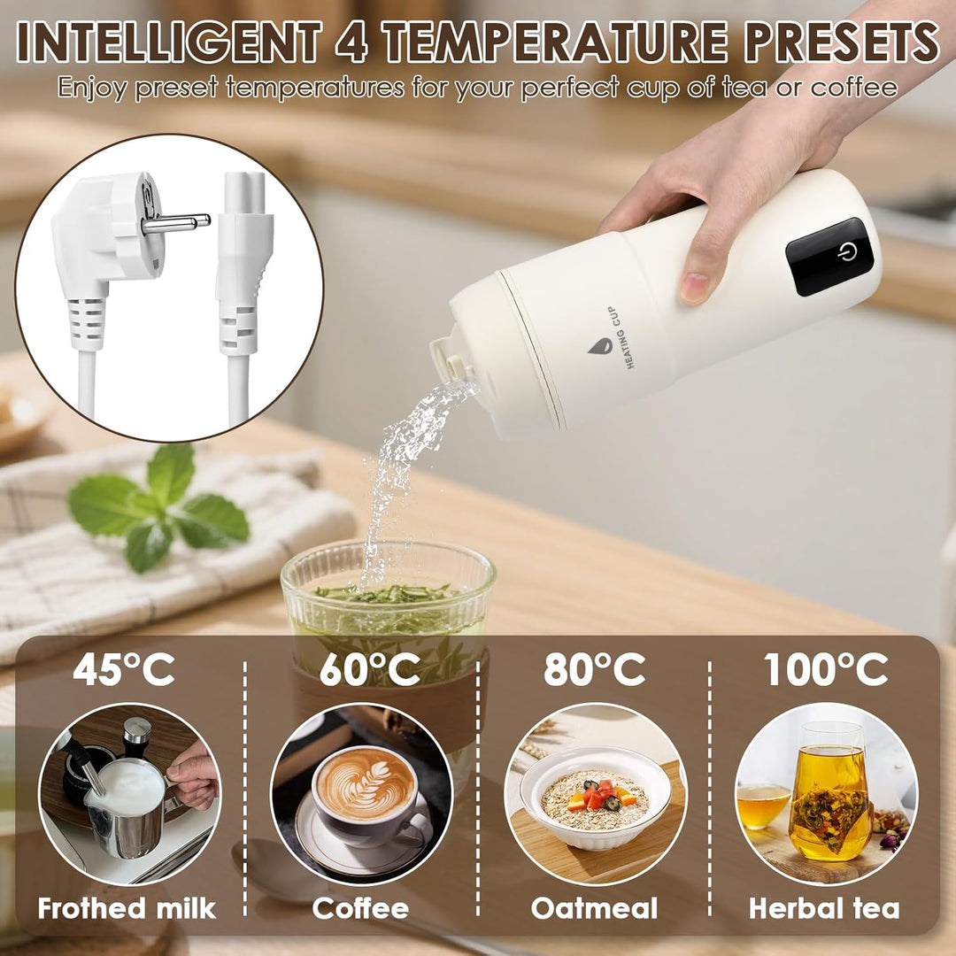 GuKKK Reisewasserkocher Klein Elektrische, 350ML Tragbarer Wasserkocher Mini Wassertasse Edelstahl 3