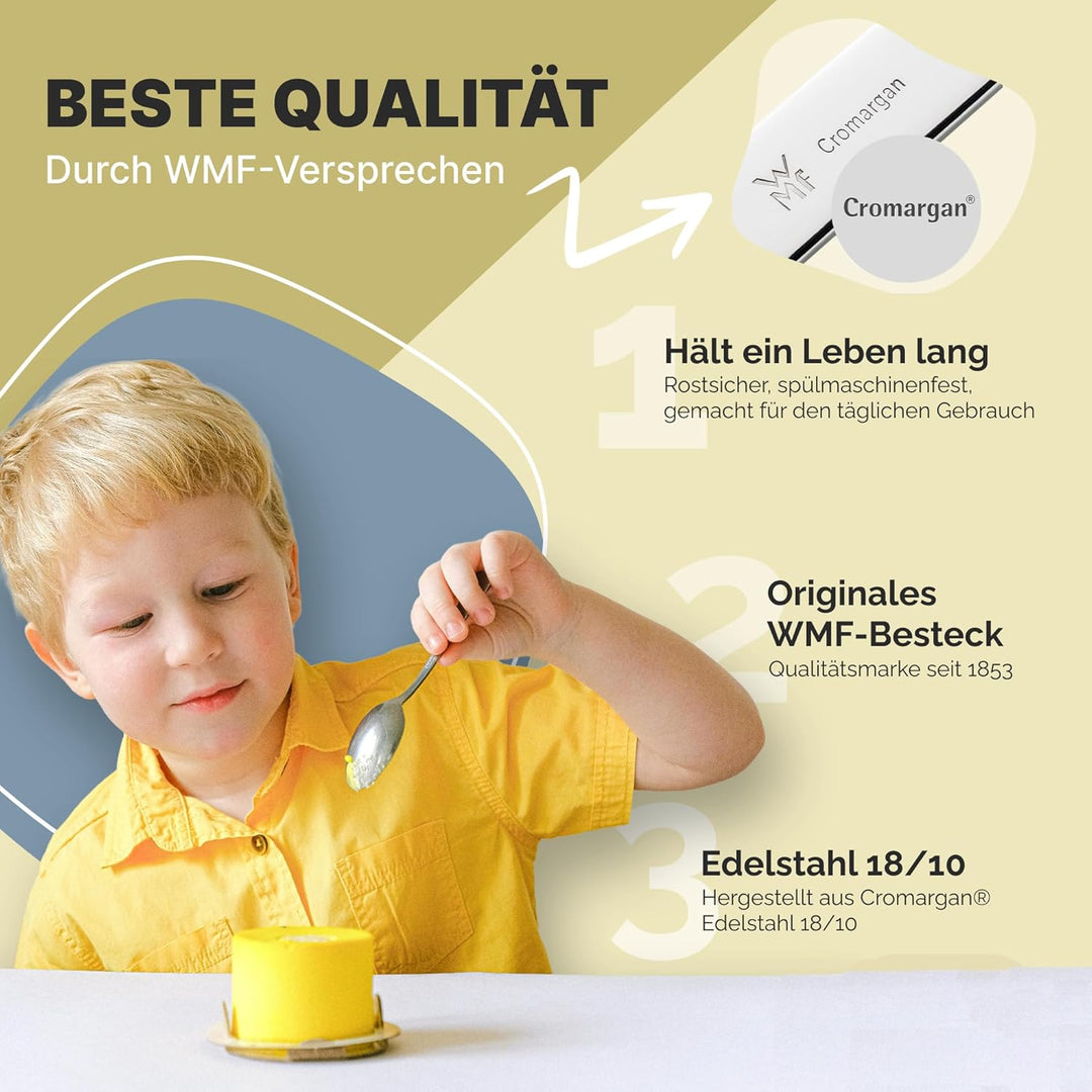 WMF Kinderbesteck mit Gravur 4-teilig - Tiere Motiv - Personalisiertes Kinderbesteck Edelstahl, Kind