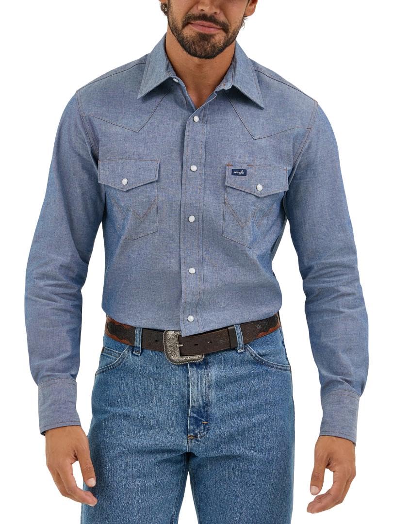 Wrangler Men's Authentic Cowboy Cut Work Western Long Sleeve Shirt,Blue,17 1/2 35