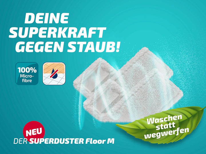 Leifheit SUPERDUSTER Floor M Staubbezug 2er Set, waschbarer Staubmopp für Bodenreinigung, trocken ei