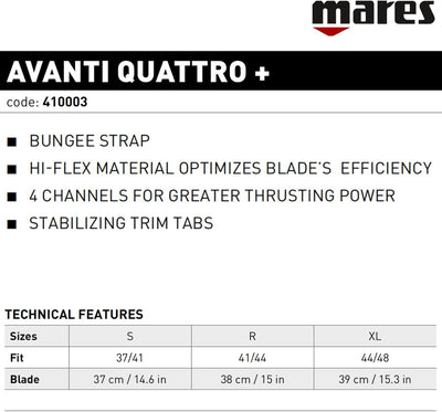 Mares Flosse Avanti Quattro Plus R Schwarz, R Schwarz