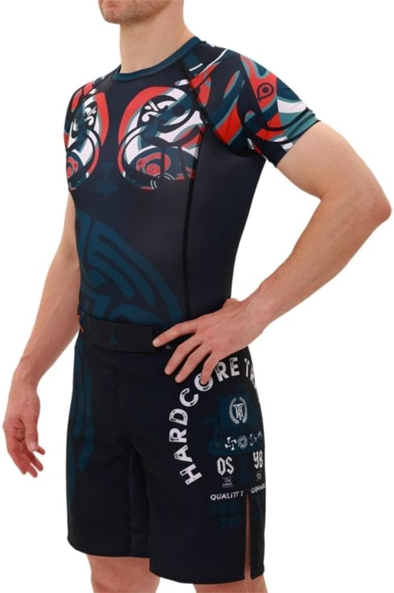 Hardcore Training Rash Guard Men's Round Kurze Ärmel Base Layer Kompressionsshirt Herren MMA Crossfi