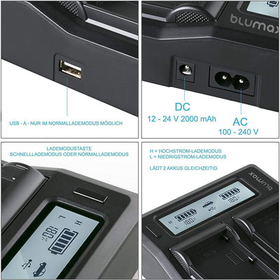 Blumax Dual-Ladegerät kompatibel mit Sony NP-FZ100 Schnell-Lader LCD-Anzeige für Sony Alpha FX3 FX30