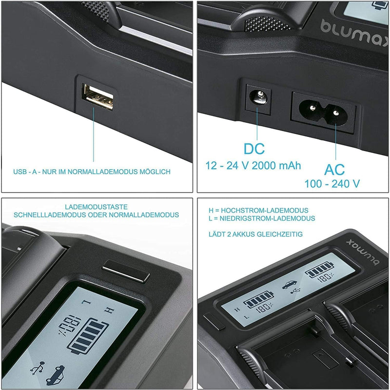 Blumax Dual-Ladegerät kompatibel mit Sony NP-FZ100 Schnell-Lader LCD-Anzeige für Sony Alpha FX3 FX30