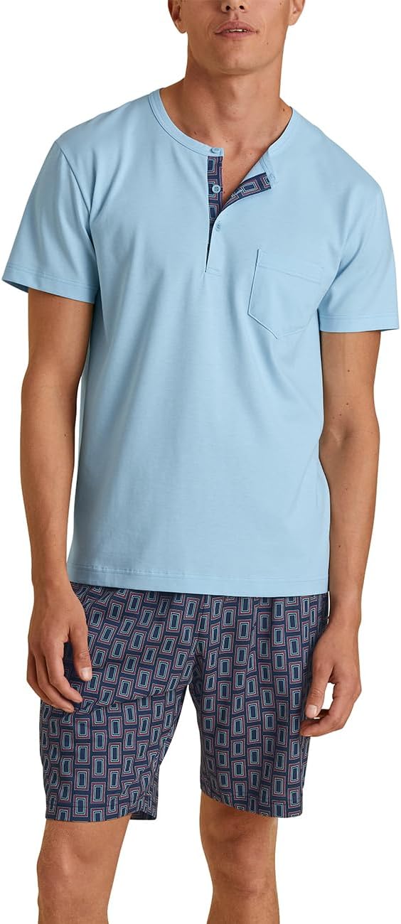 CALIDA Relax Imprint Kurz-Pyjama Herren, aus 100% Baumwolle, pflegeleicht, elastisch und formstabil,