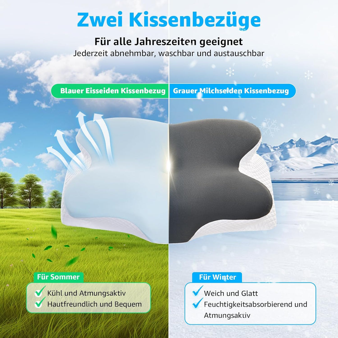 BRO Nackenstützkissen Memory Foam Kissen mit 2 Kissenbezügen Ergonomisches Kopfkissen Seitenschläfer