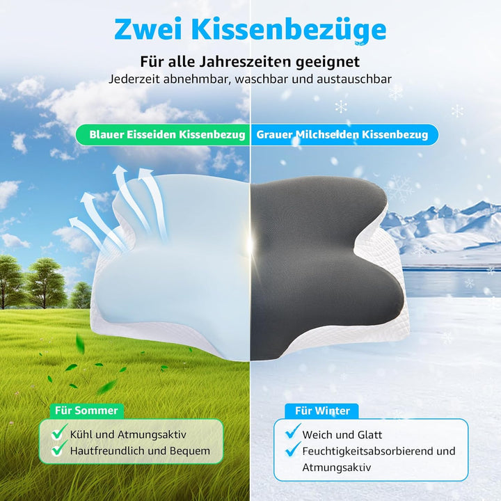 BRO Nackenstützkissen Memory Foam Kissen mit 2 Kissenbezügen Ergonomisches Kopfkissen Seitenschläfer