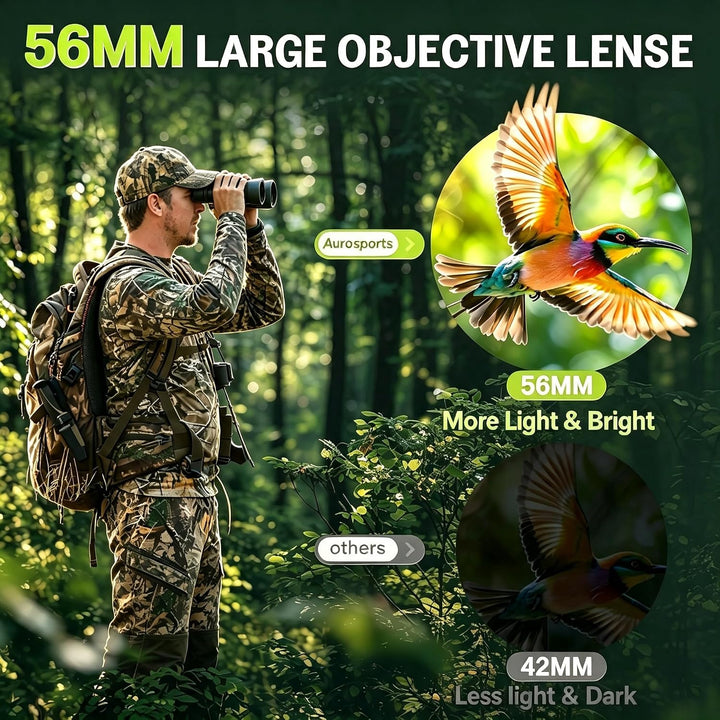 15x56 HD Fernglas Erwachsene - Aurosports Large View Fernglas mit klaren Low Light Vision - Leichtge