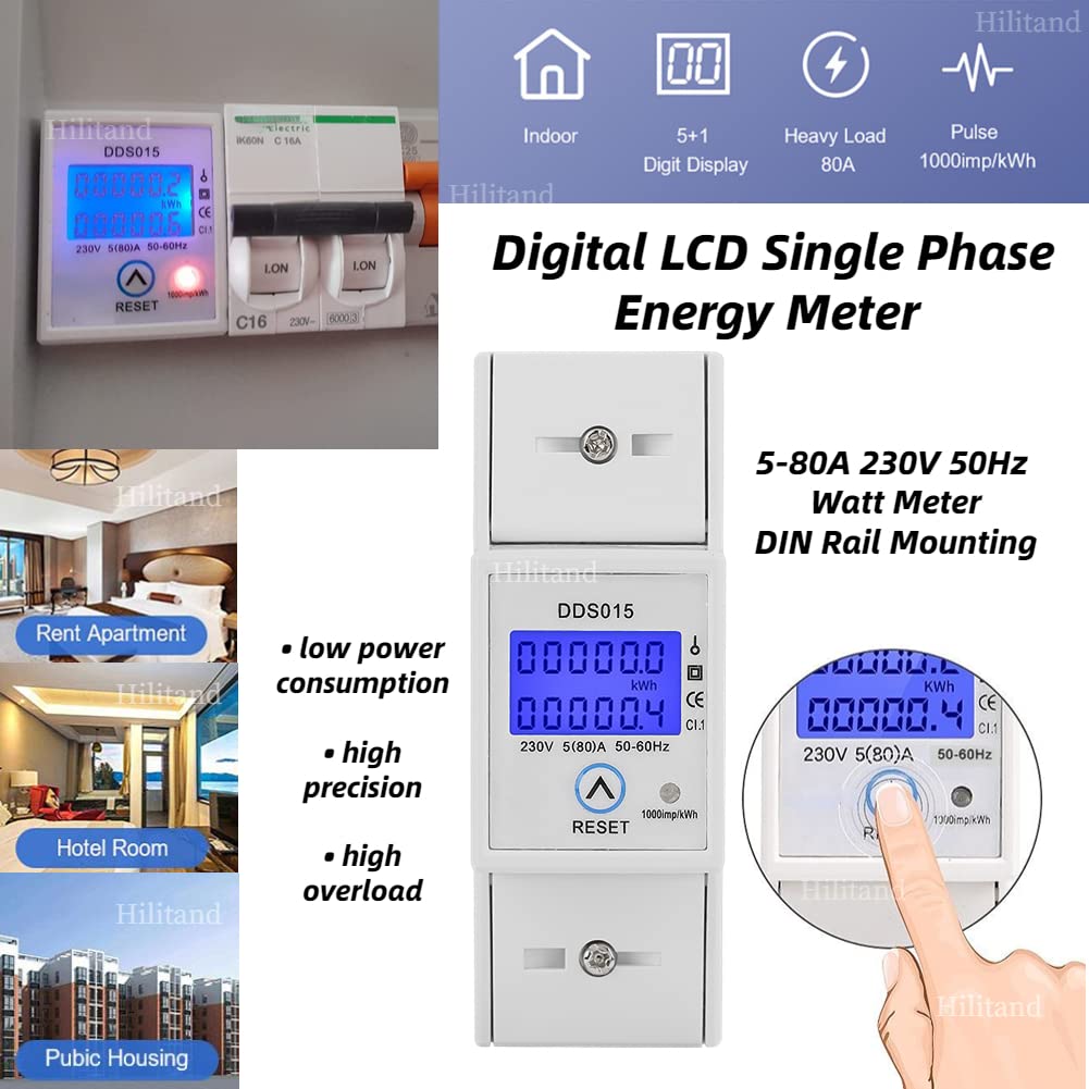 Digital LCD Einphasen-Energiezähler 5-80A 230V 50Hz Din-Schiene Energiezähler DDS015 230V 5-80A 50Hz