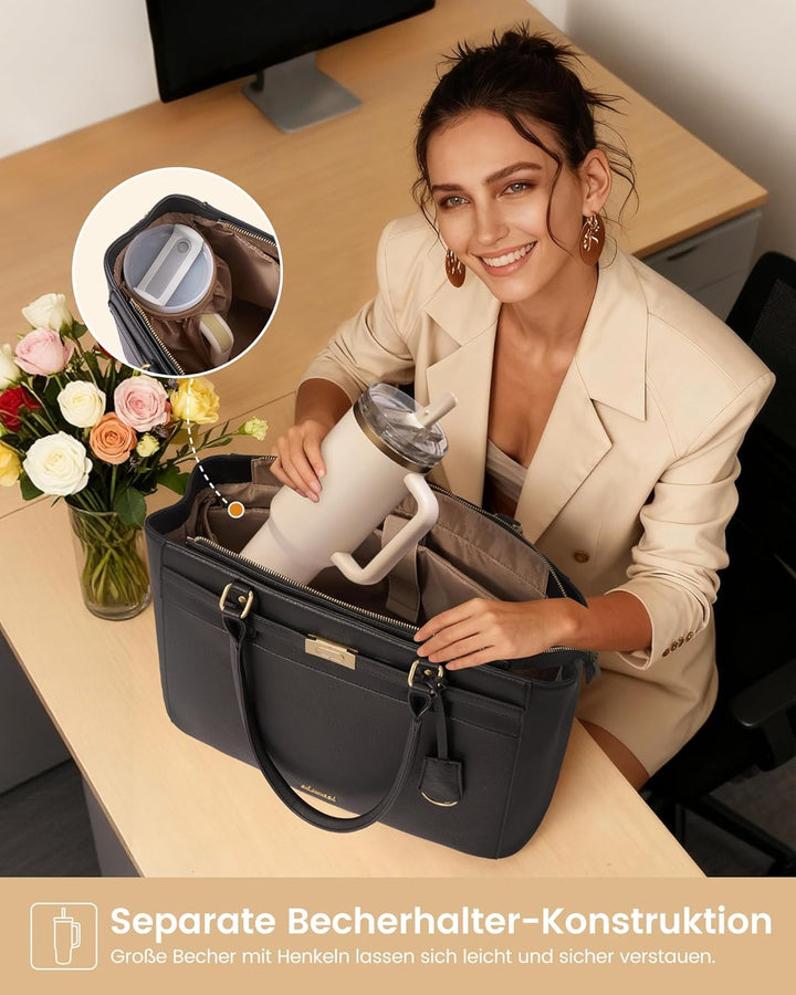 LOVEVOOK Handtasche Damen Gross, 15,6 Zoll Elegant Laptoptasche Arbeitstasche, PU Leder Business Sho