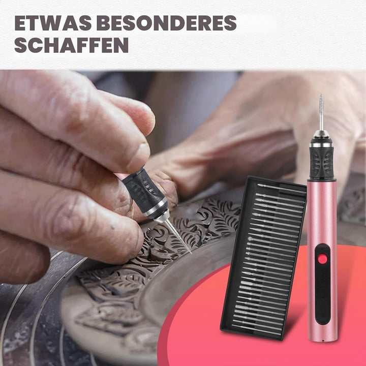 Elektrisches Graviergerät für Glas & Holz, Glasgravur Set zum Gläser Gravieren, Mini Fräser Gravurse