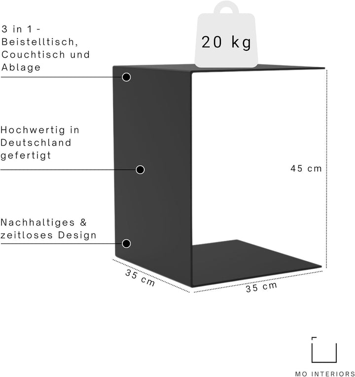 Beistelltisch | Couchtisch | Sofatisch | Metall | 35 x 35 x 45 cm | schwarz | Indoor & Outdoor | Mad