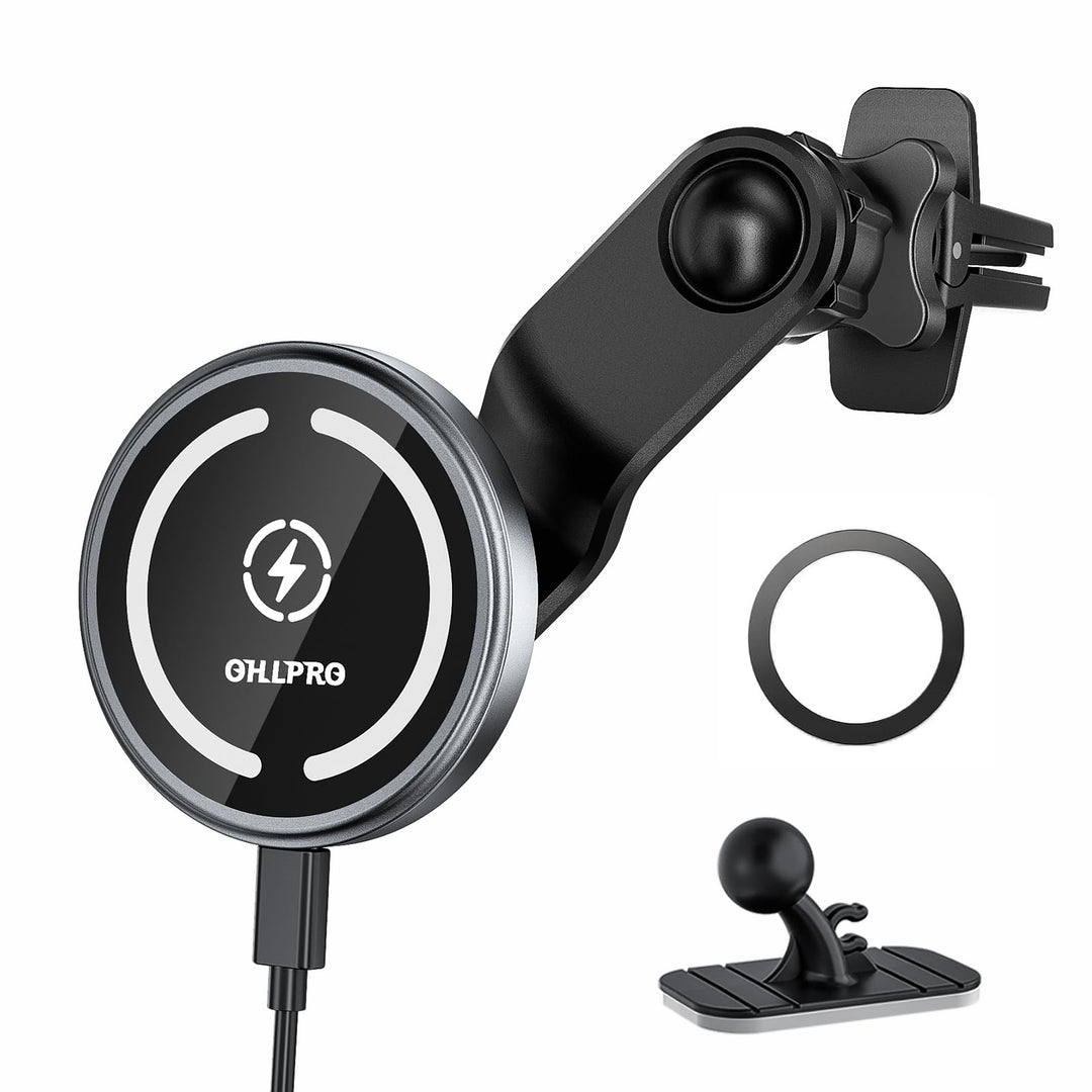 Kompatibel 15W Qi Ladegerät Magsafe Autohalterung 【Alulegierung】, Kabelloses Magnet Auto Lüftung Han