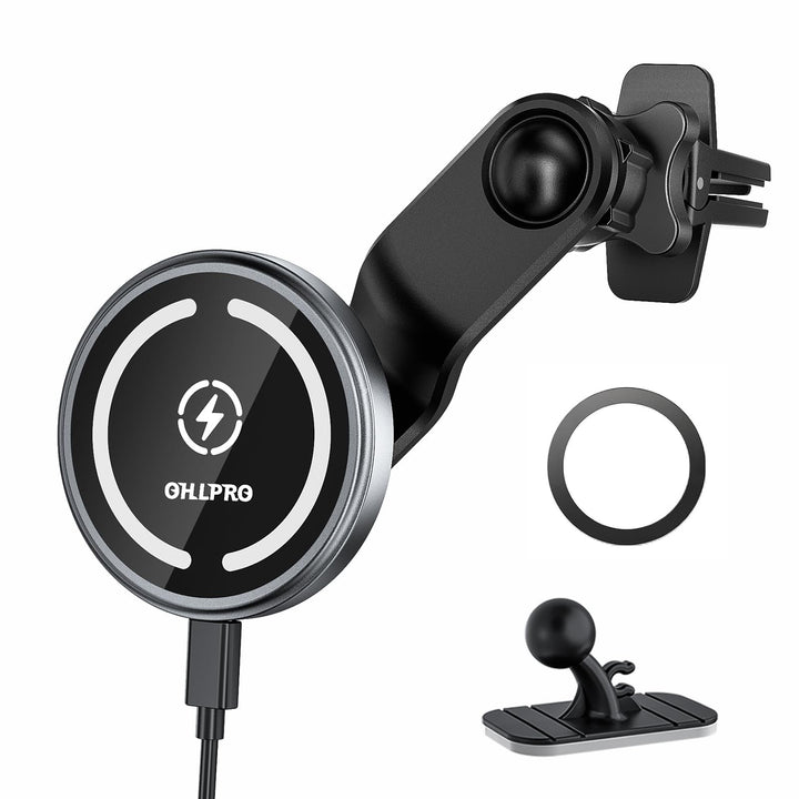 Kompatibel 15W Qi Ladegerät Magsafe Autohalterung 【Alulegierung】, Kabelloses Magnet Auto Lüftung Han