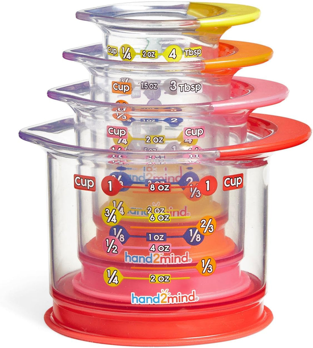 Learning Resources Rainbow Fraction Flüssigkeiten-Messbecher, 4er-Set Messbecher für Kinder, mit Tro