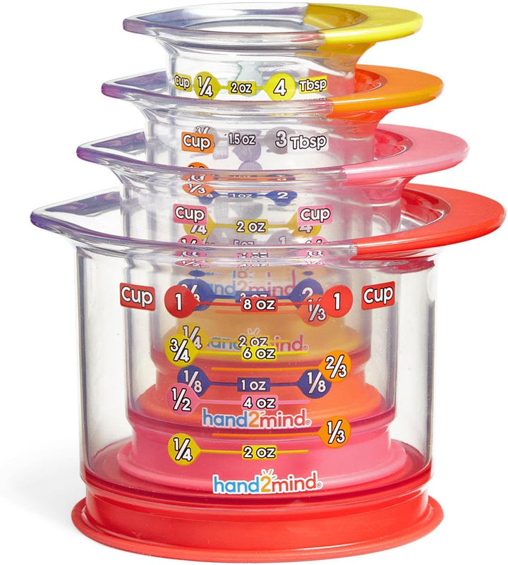 Learning Resources Rainbow Fraction Flüssigkeiten-Messbecher, 4er-Set Messbecher für Kinder, mit Tro