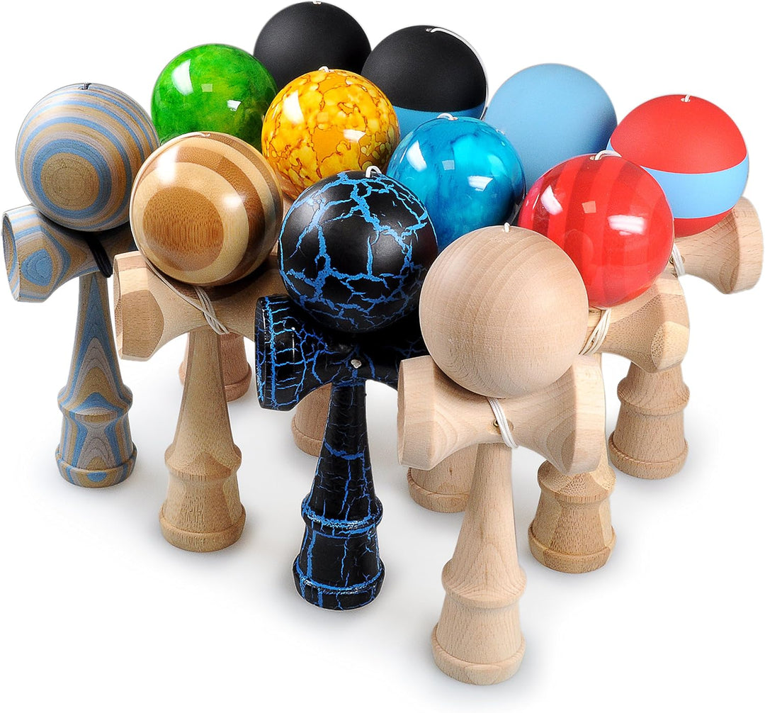 Ganzoo Kendama aus Buchen-Holz, Original Japanisches Traditionelles Holz-Sportgerät mit Kugel, Schnu