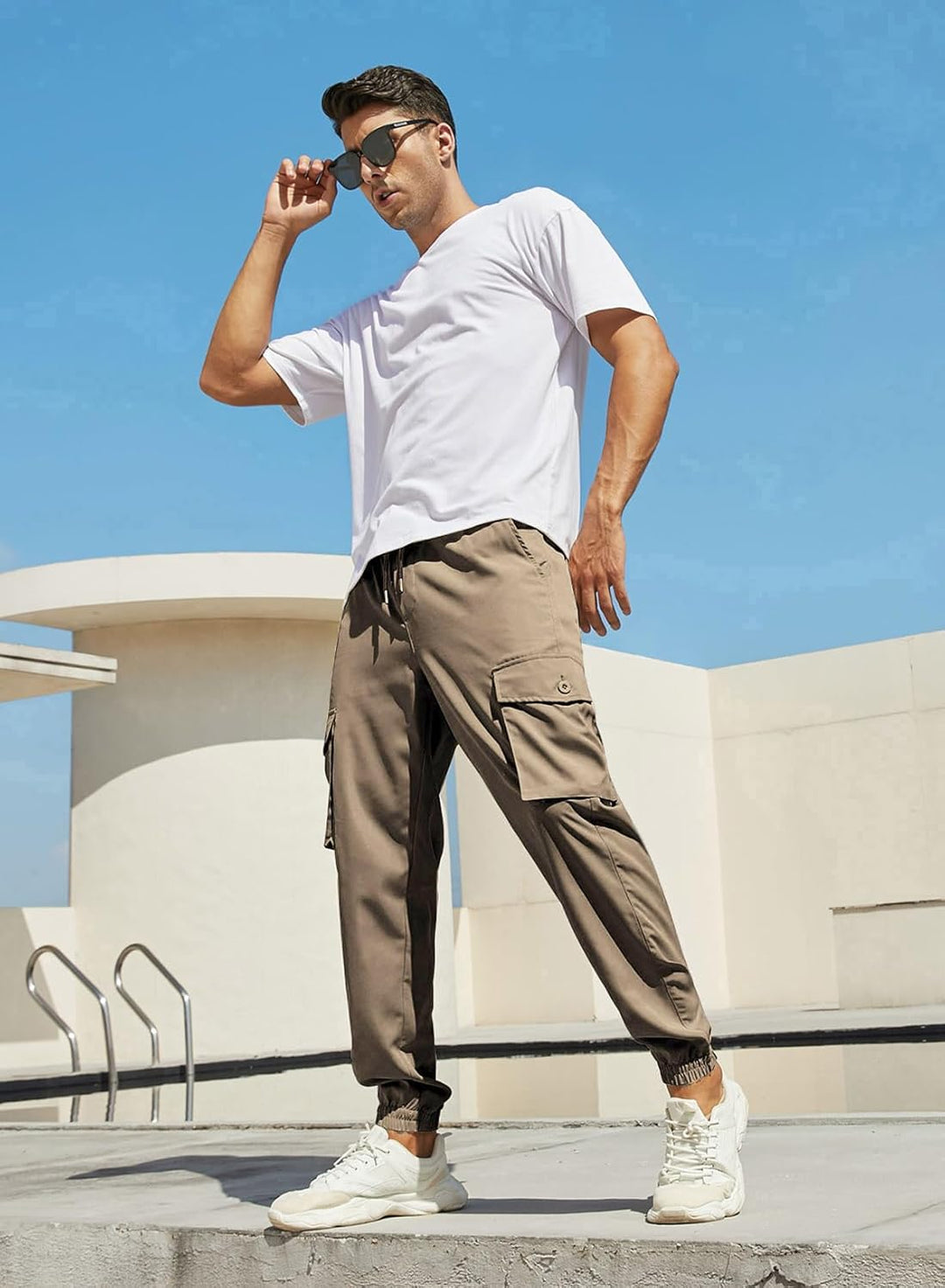 Elegancity Cargohose Herren Lang Casual Jogginghose Stretch Chino Hose Regular Fit Cargo Hose Elasti