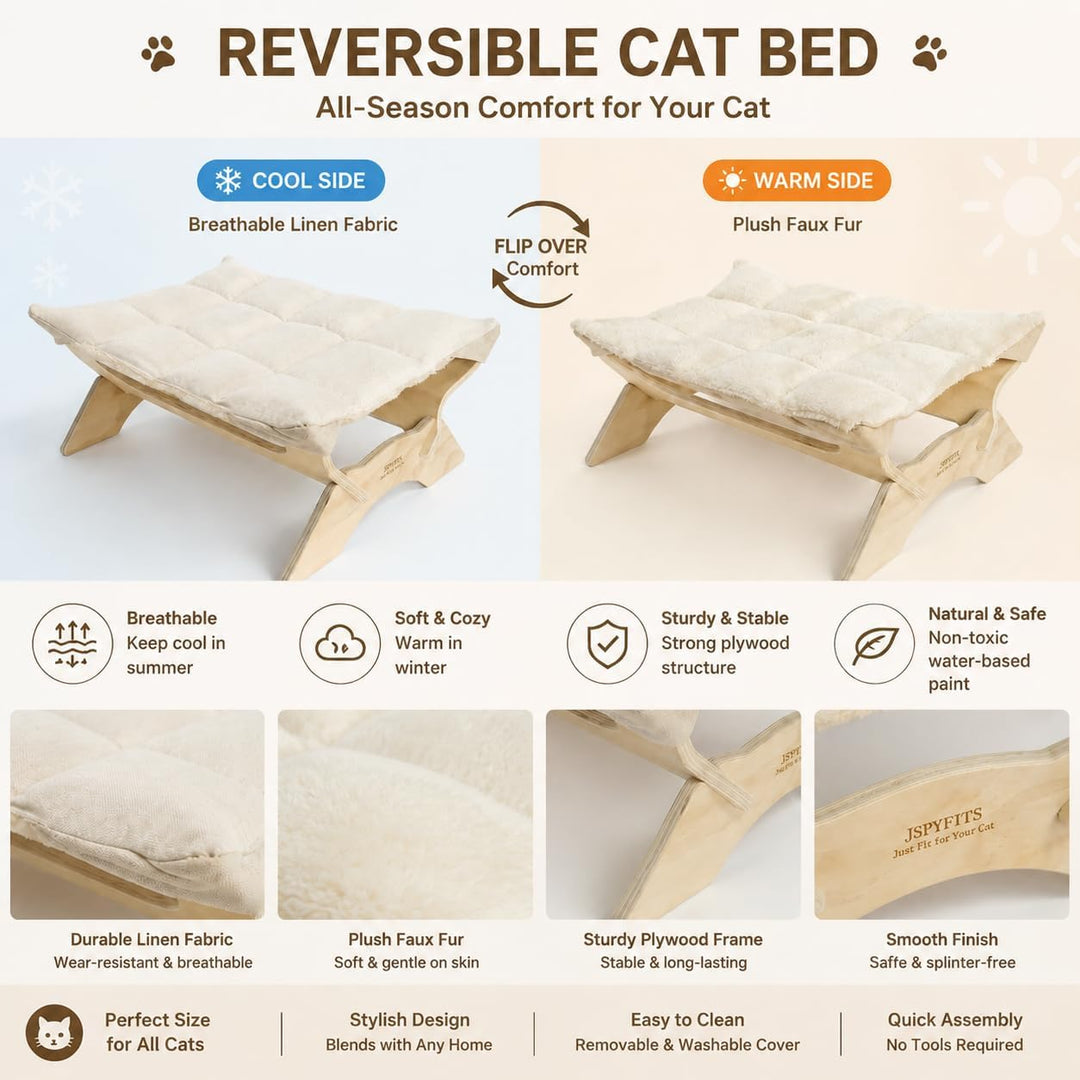 JSPYFITS Katzenbett, Plüsch-Samt-Katzenbetten für Indoor-Katzen, Katzenhängematte aus Holz, 54 x 42