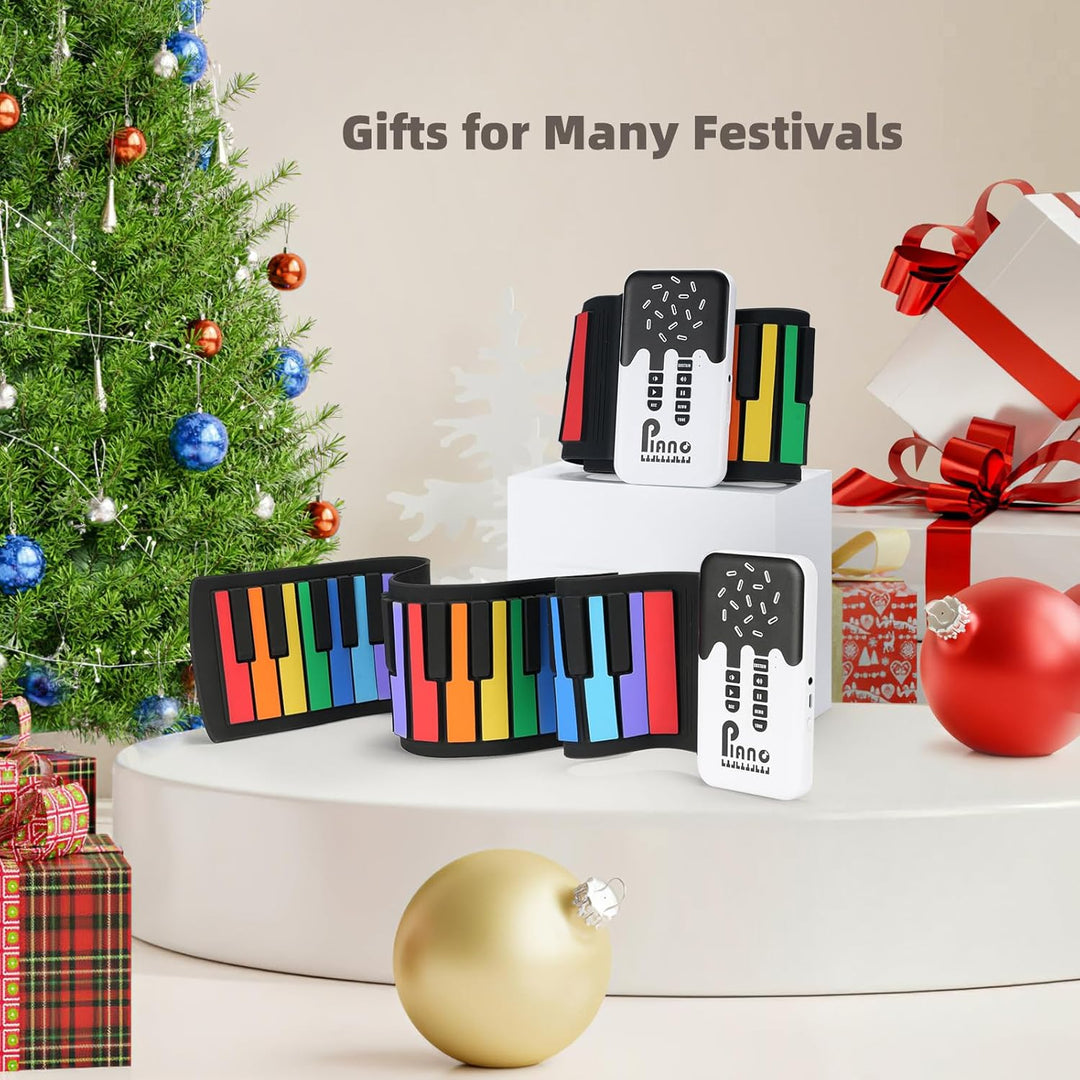 POGOLAB 49 Tasten Roll up Faltbares Piano Klavier für Anfänger, Regenbogen Electronic Keyboards mit