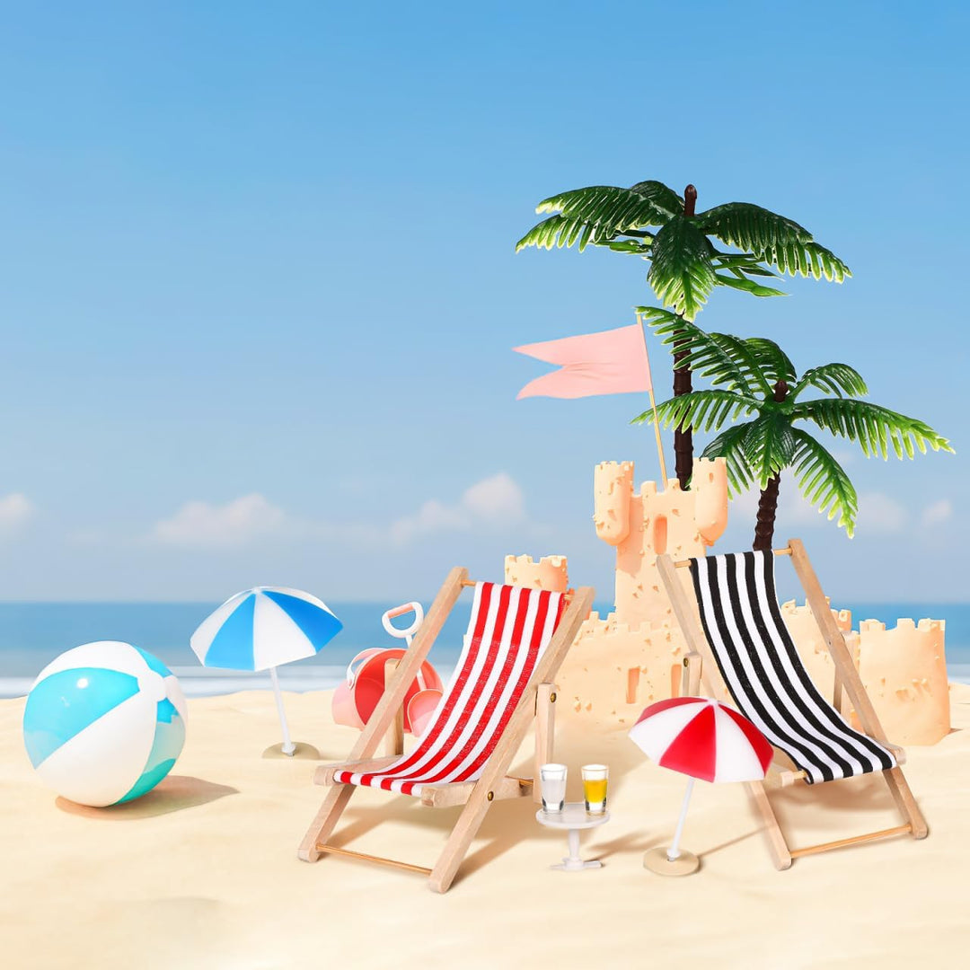 Didiseaon Miniatur-strandlandschaft-Set mit Palmen, Sonnenschirmen, Listrand-mikrolandschaft, Miniat