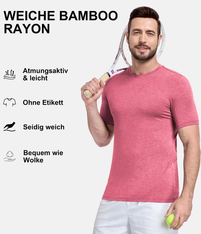COLORFULLEAF 3/5er Pack Bambus Rundhals T-Shirt Herren Stretch Unterziehshirt Männer Einfarbig Busin