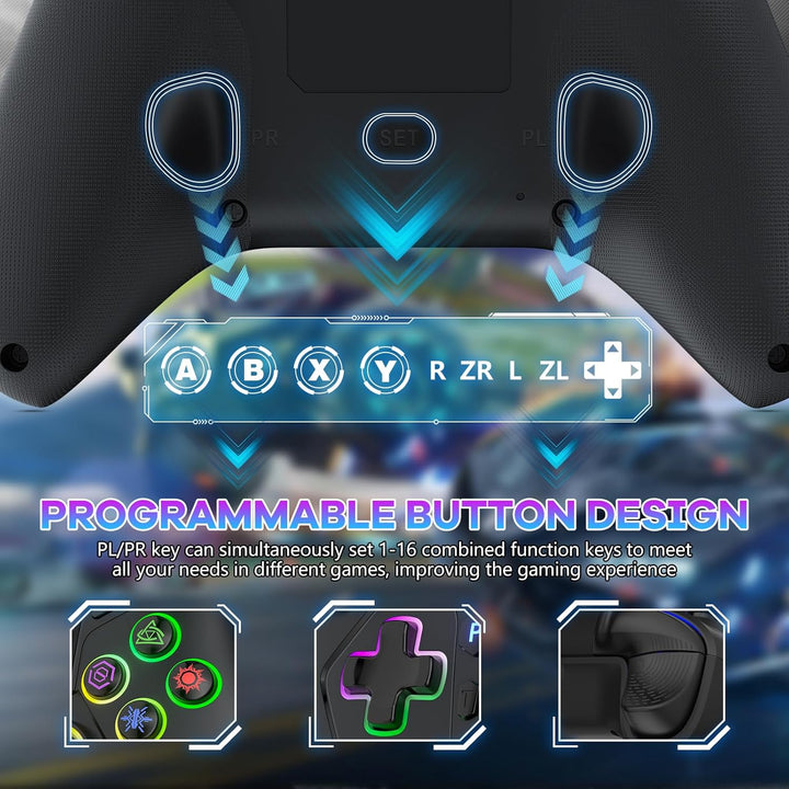 Bonacell RGB Wireless Controller für Ps5/PC/P4, Motor-Vibration/6-Achsen-Sensor/Turbo/3,5-mm-Audiobu