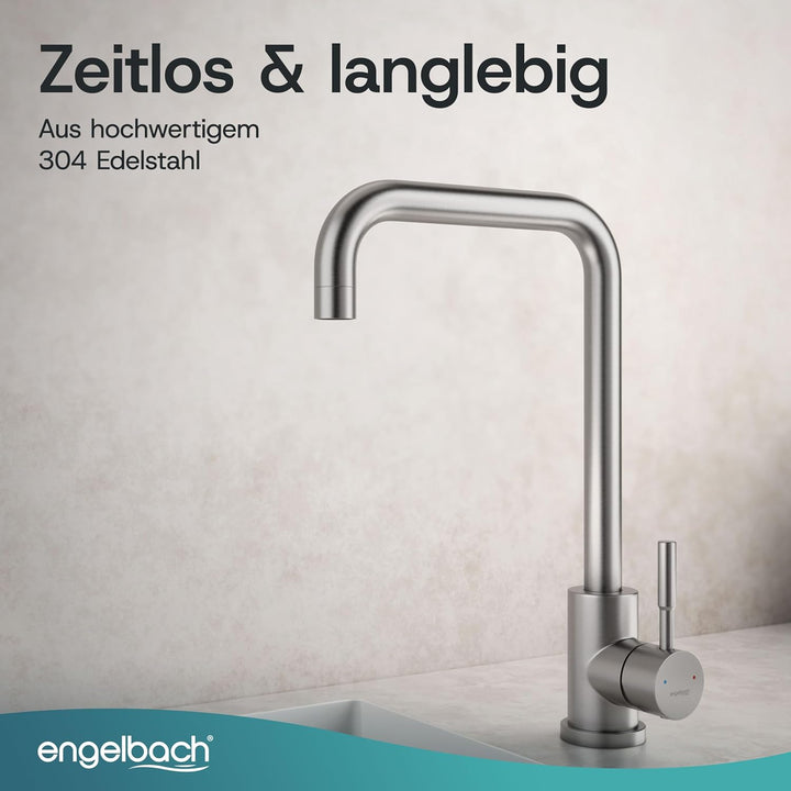 Engelbach® Wasserhahn Küche - 360° Schwenkbare Küchenarmatur aus 304 Edelstahl - inklusive tropffrei