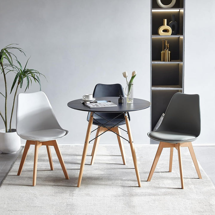 H.J WeDoo Esstisch Rund Küchentisch Modern Retro Kaffeetisch mit Buche Holz Beine Schwarz 80 x 75 cm