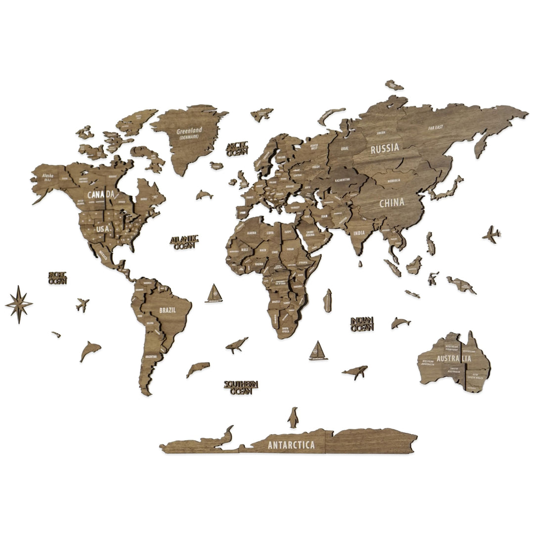 Colorfull Worlds NEU_3D-Weltkarte aus Holz, mehrschichtige Reisekarte mit Hauptstädten, Wanddekorati