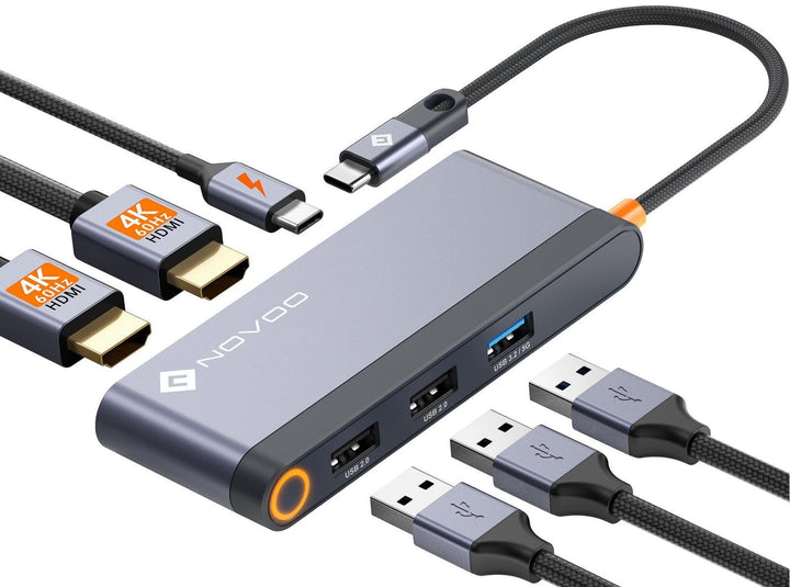 NOVOO USB C Docking Station 4K@60Hz Dual HDMI USB C Hub Adapter mit 2 HDMI 4K@60Hz,PD 100W Schnellla