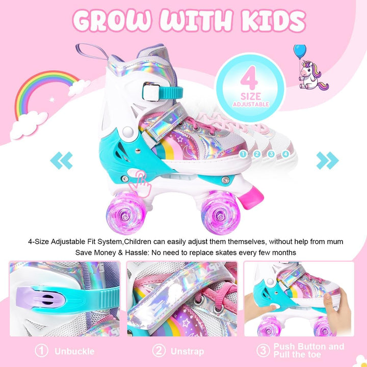 OLYSPM Rollschuhe Kinder Rollschuhe Verstellbar Rollschuhe Damen,LED Rollschuhe und 4 Grössen verste