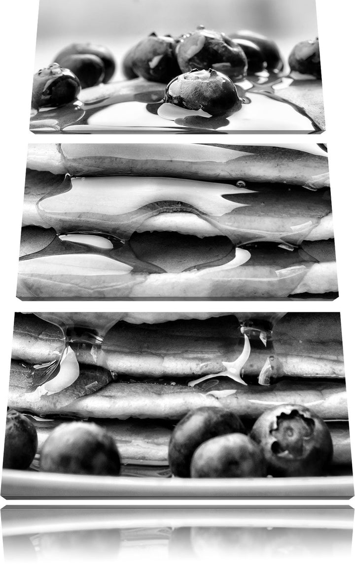Pixxprint Pancakes mit Sirup und Blaubeeren als Leinwandbild/Grösse: 3 Teilig (120x80) cm/Wandbild/K