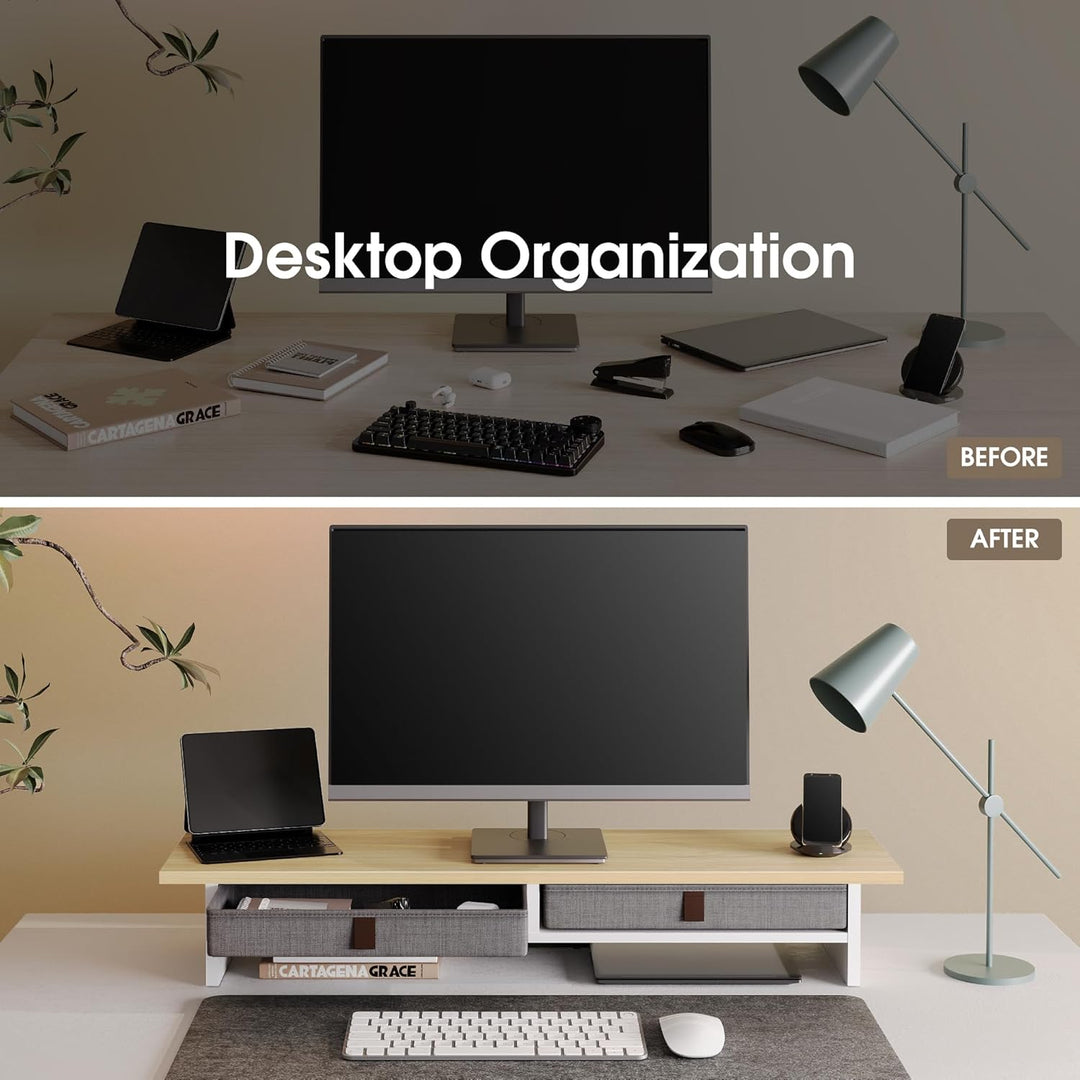 Fenge Dual Monitorständer Riser 2 Etagen Computer Monitor Ständer mit Schublade für PC Laptop Drucke