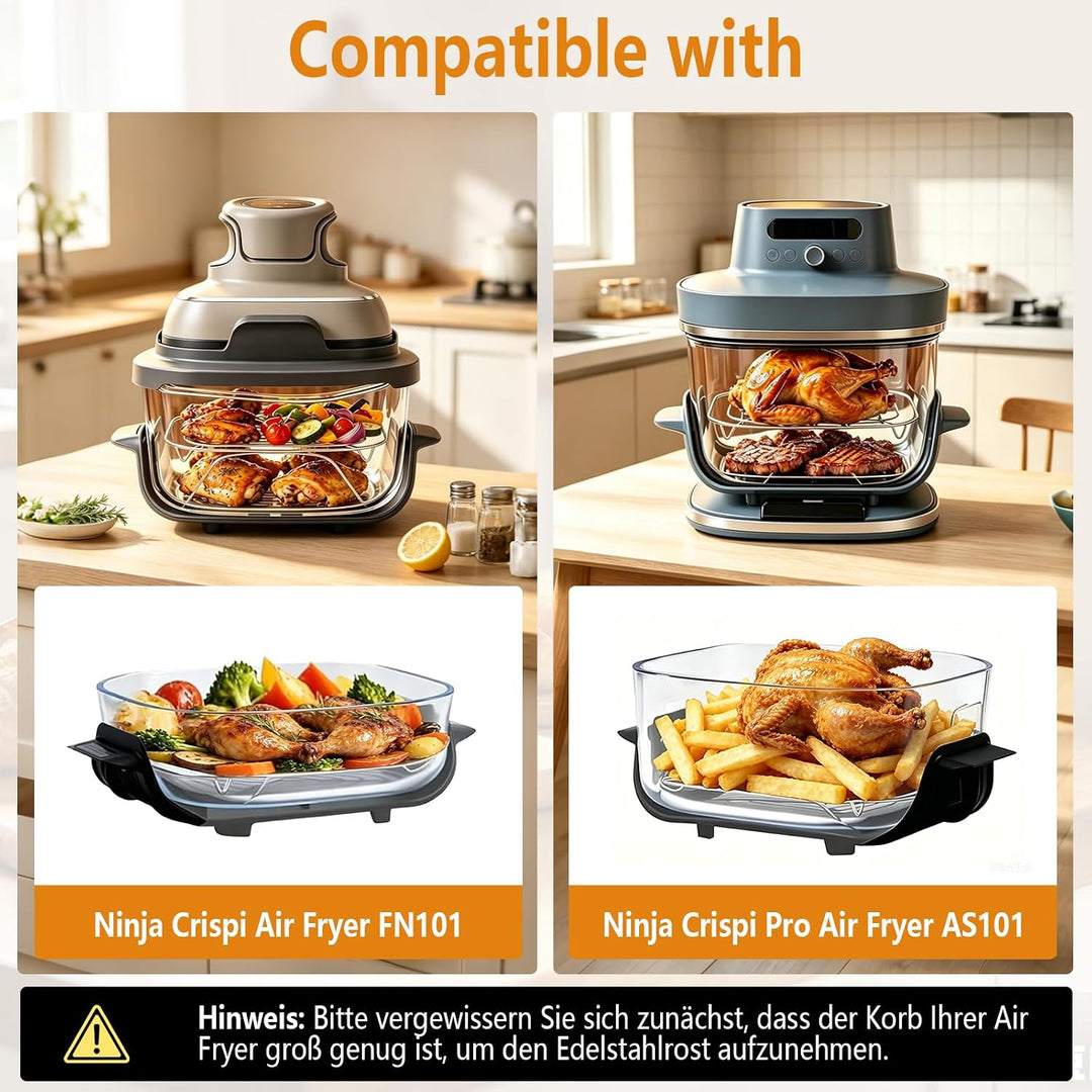 2er-Pack Ersatz Airfryer Grillrost Edelstahl, Kompatibel mit Ninja Crispi Pro Air Fryer FN101, für N