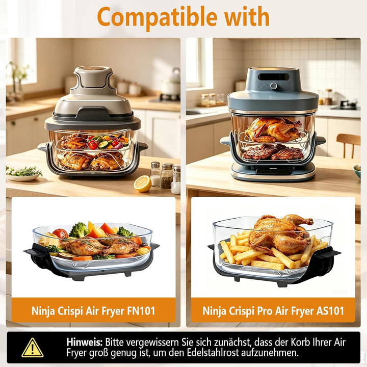 2er-Pack Ersatz Airfryer Grillrost Edelstahl, Kompatibel mit Ninja Crispi Pro Air Fryer FN101, für N