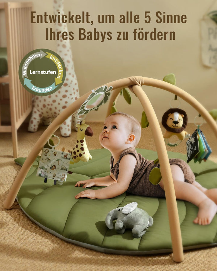 Blissful Diary Spielbogen Baby, Übergrosses Blattförmiges Spieldecke Baby Gym Activity Decke mit 6 A