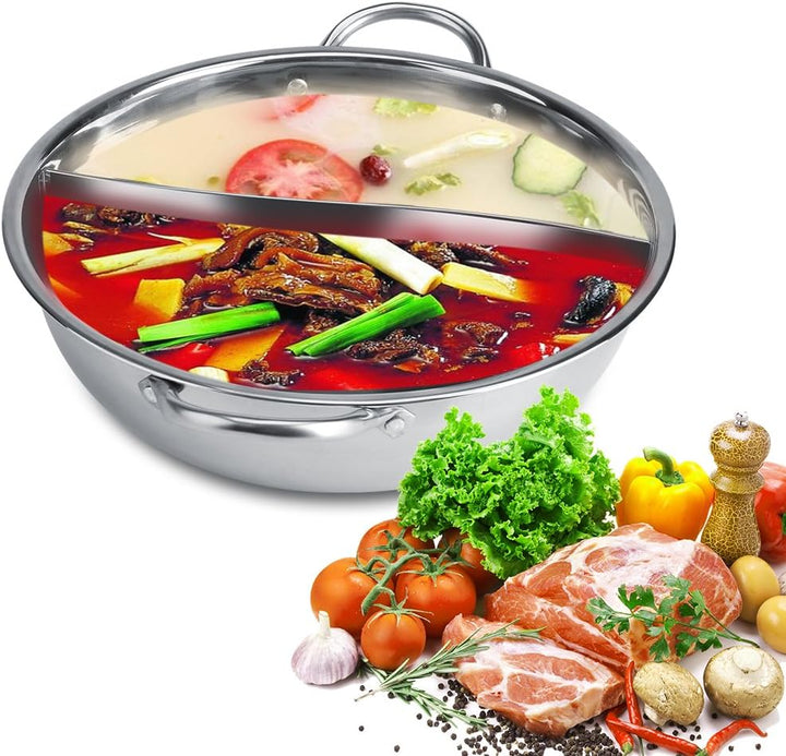 Edelstahl Hot Pot 2 Geschmack Trennsuppe Kochtöpfe Suppe Kochen Töpfe Hot Pot für Induktionsherd Gas