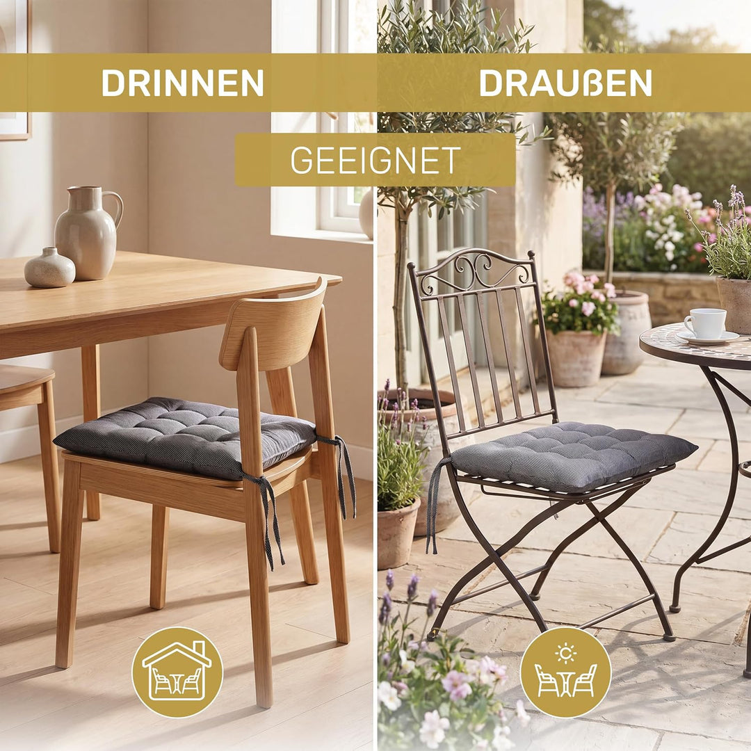 Lavea® Sitzkissen &amp; Stuhlkissen 40x40 cm – 4er Set – mit Stoffbändern – Outdoor &amp; Indoor – waschbar