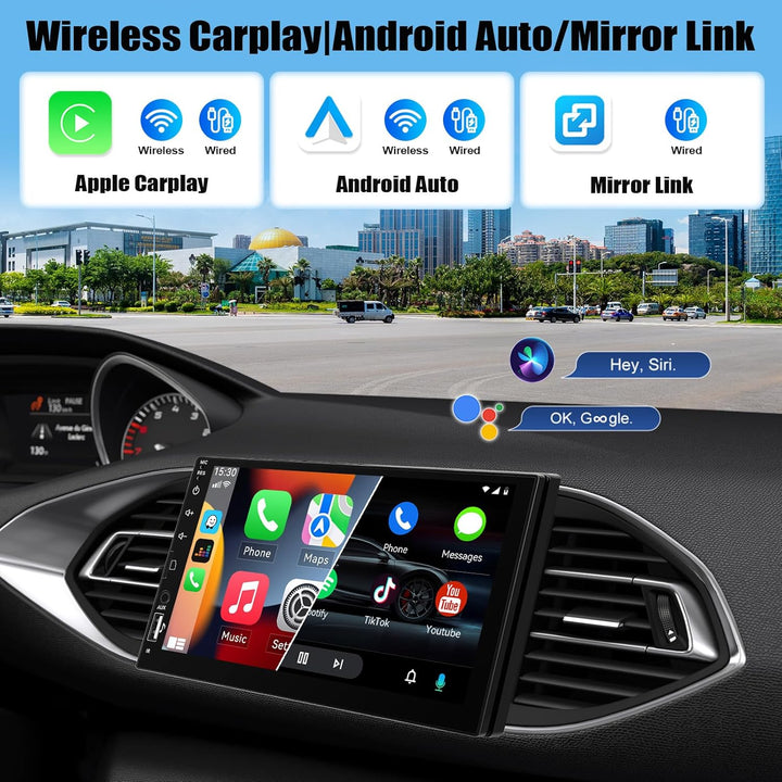 CAMECHO Autoradio 1 Din Wireless Carplay Android Auto Bluetooth Radio mit 7 Zoll LCD Touchscreen HD
