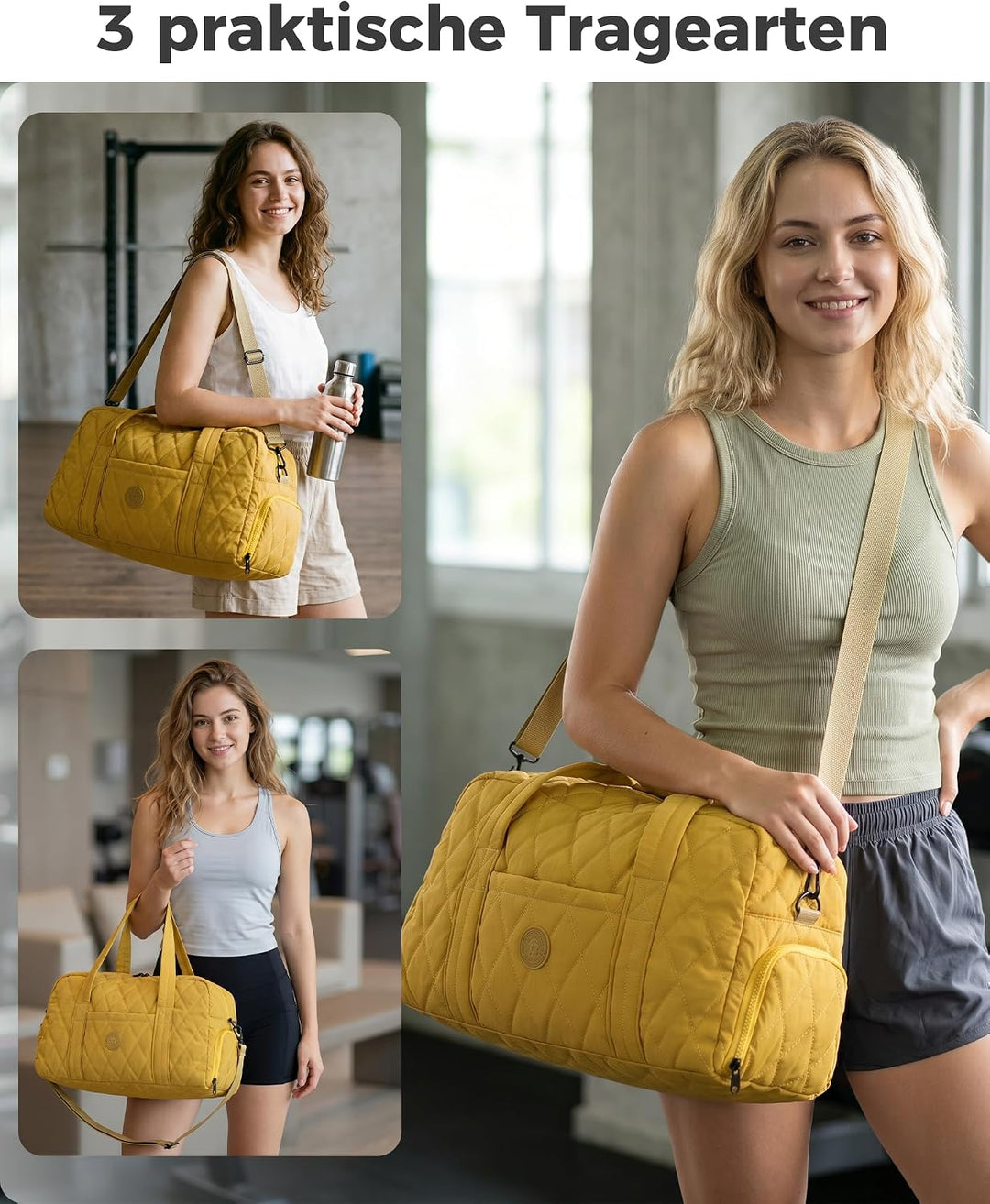 Micmores Sporttasche Damen Leicht, 23L Gesteppte Gym Bag mit Schuhfach &amp; Nassfach, Travel Weekender