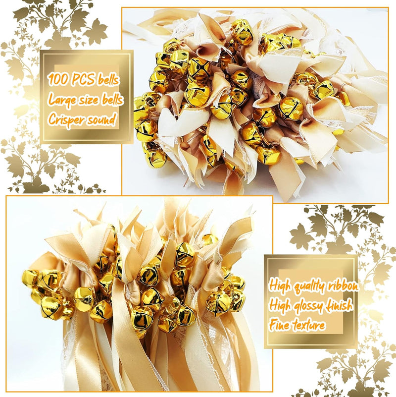 Wedding Wands,50 Stück Stäbe mit 100 Gross Glöckchen und 150 Hochzeitsbändern,Seidenfeenstab,Gastges